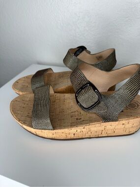 Fitflop Metallic Black Cork Wedge Sandals